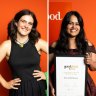 Katie McCormack Young Service Talent winner Nicole Sharrad (left) and Young Chef of the Year winner Saavni Krishnan.