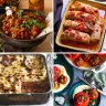 Clockwise from top left: North African-spiced ratatouille; Cabbage rolls; and stuffed tomatoes and capsicums; buffalo mozzarella lasagne.