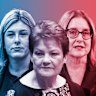 From left: Jess Wilson, Pauline Hanson and Jacinta Allan. One Nation is gaining as the major parties lose ground ahead of the Victorian election.