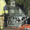 A body was pulled from a torched car in Beverly Hills overnight.