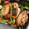A drizzle of lemon juice and a scatter of basil leaves and feta adds spark to this one-tray wonder.