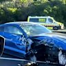 The Ford Mustang at the end of the pursuit.