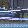 Police at the scene of the shooting in Leeming on Monday morning.