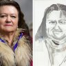 The second portrait of Gina Rinehart right, and the magnate herself, left.