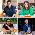 Pictured clockwise from top left: Chefs Jerry Mai, Karen Martini, Ben Greeno and Junda Khoo with their dressed-up cooked chooks. 