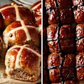 Helen Goh's traditional (left) and chocolate hot cross buns.