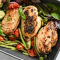 A drizzle of lemon juice and a scatter of basil leaves and feta adds spark to this one-tray wonder.