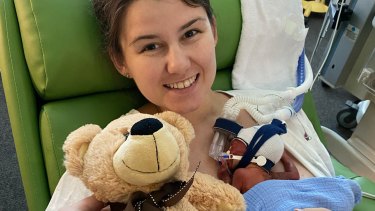 Natasha Walkerden with her newborn baby girl Leila.