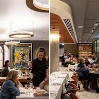 Baix restaurant dining room (left) and 81 Bay wine bar in Brighton.