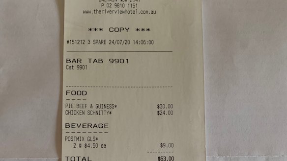 Receipt from the Riverview Hotel. 