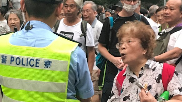 Residents over 60 expressed their unhappiness with Carrie Lam's government outside the Hong Kong Legislative Council on Wednesday evening.