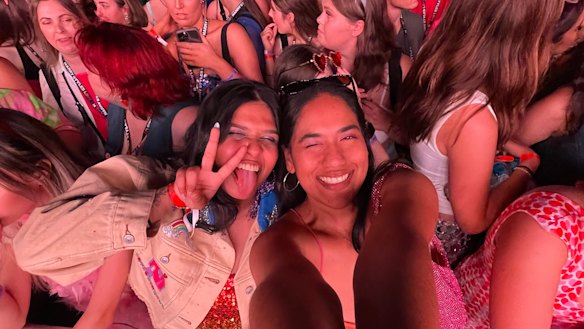 Manekha Balgobin (left) at a Harry Styles concert with her best friend Richa Jheengun.