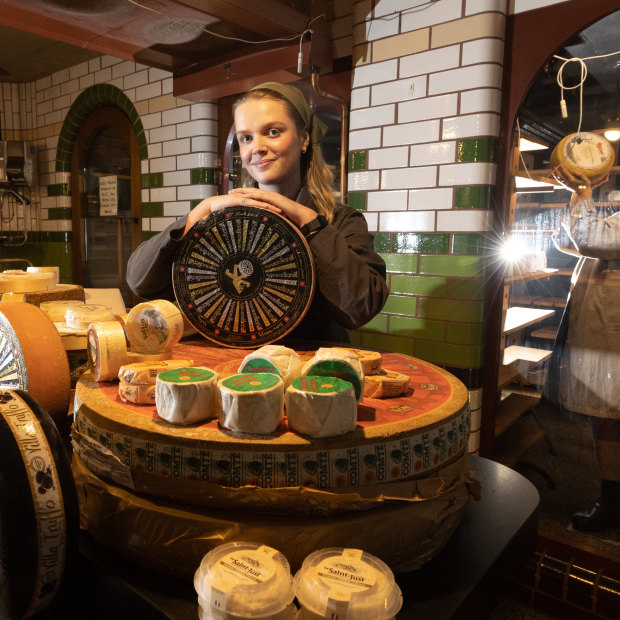 Liv Stagg (left) and Georgia Harding in Spring Street Grocer’s cheese cellar. 