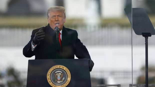 Donald Trump at the “stop the steal” rally outside the Capital building on January 6.