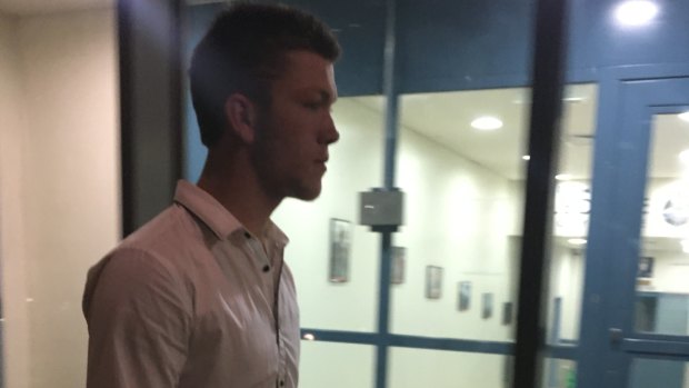 Hayden Currie leaving an out of sessions hearing after he was released on bail in 2019. 