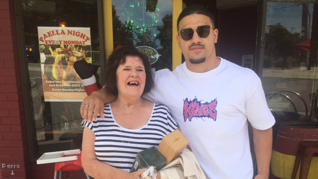 Former Melbourne Rebels player Sione Tuipulotu with his Scottish grandmother Jaqueline ‘Anne’ Thomson.