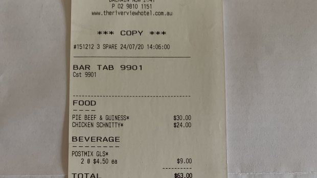 Receipt from the Riverview Hotel. 