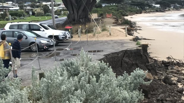 The erosion damage at Tuxion Road car park in Apollo Bay.