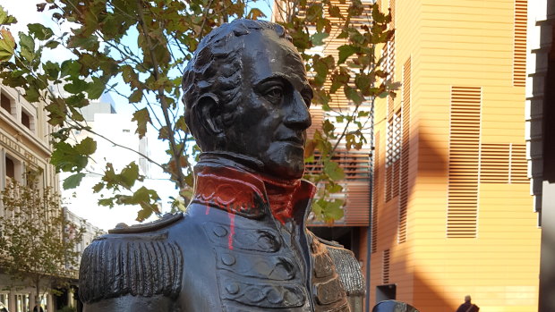 The statue following the vandalism in Perth on Friday.