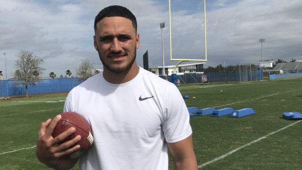 Former Cronulla champion Valentine Holmes fronts the NFL scouts this week. 