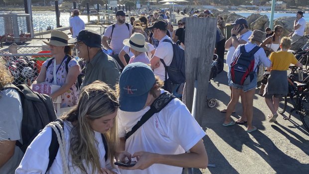 Rottnest Island jetty was packed as authorities moved to evacuate people after the announcement WA was going into a five-day lockdown on Sunday.