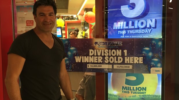 Sam Misiano, owner of Scole Lotto and News in Brunswick's Barkly Square, where the winning $55 million lotto ticket was sold. 