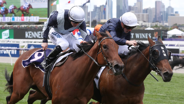 Vinicunca  on the outside wins last year's Maribyrnong Plate.  