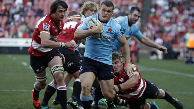 Test prop Tom Robertson scored a try at Ellis Park during the Waratahs' semifinal loss to the Lions at Ellis Park last year. 