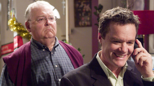 Harold Bishop (Ian Smith) and Paul Robinson (Stefan Dennis) in a 2005 episode of Neighbours.