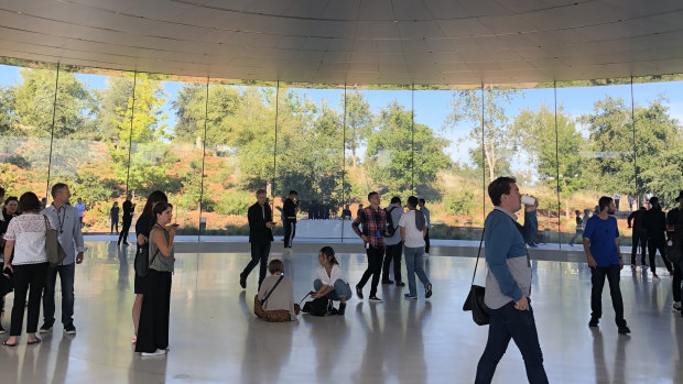Above the Steve Jobs Theater at Apple's campus 