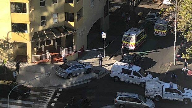 Emergency services on the scene of the alleged assault in Rushcutters Bay.