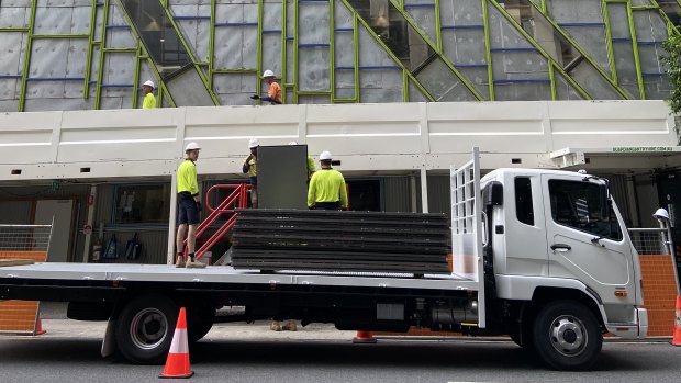 The 38-storey Brisbane Square building on George Street, where millions of dollars will be spent removing external wall panels.