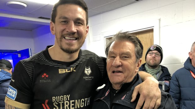 Sonny Bill Williams and Nick Politis reunite after the Wolfpack's loss to Warrington.