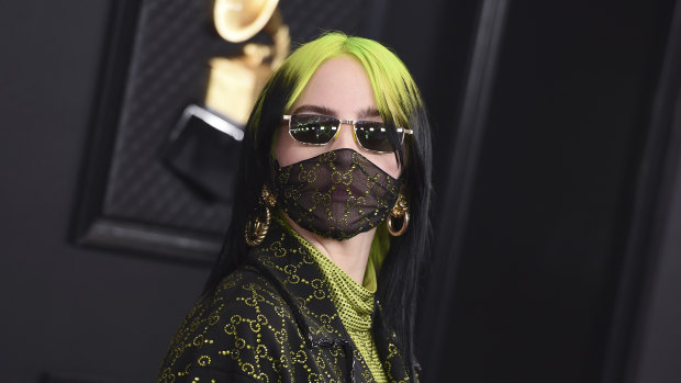 Billie Eilish, who is known for wearing masks, adorned a  Gucci design at this year's Grammy Awards.