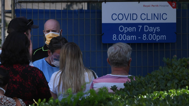 Patients at the COVID-19 fever clinic at Royal Perth hospital.