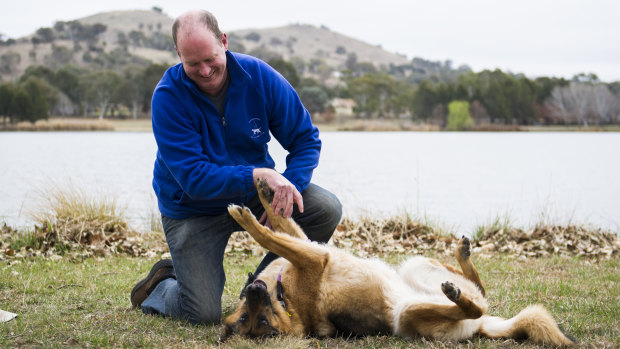 Dale Richardson plays with his seven-year-old German Shepherd Kayla. Mr Richardson said there should be a system of compulsory training for dogs found to be overly aggressive.