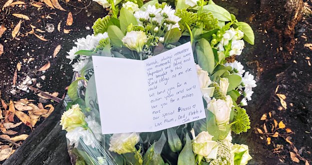 The card left by Hannah McGuire’s loving family.