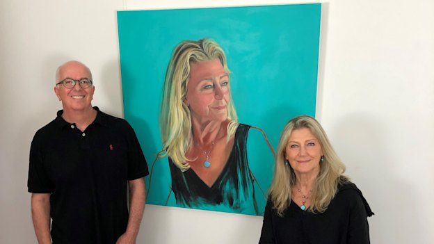 Artist John Klein with actress Tina Bursill who was his subject for a portrait in this year’s Archibald prize.