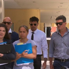 Richmond Player Sydney Stack arriving at Perth Magistrates Court on January 20, 2021.
