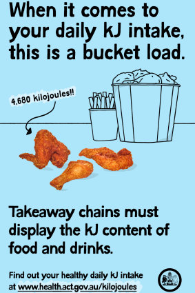 A poster from ACT Health's new Kilojoules on the Menu campaign.