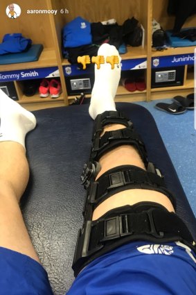 Need for concern: Aaron Mooy posted a picture of his leg in a brace to social media.