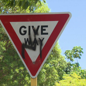 The Nazi symbol was graffitied on a give way sign in the same area.