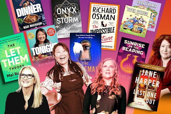 The top 10 highest-selling books in Australia feature (from left): Mel Robbins, Nagi Maehashi, Suzanne Collins and Jane Harper.