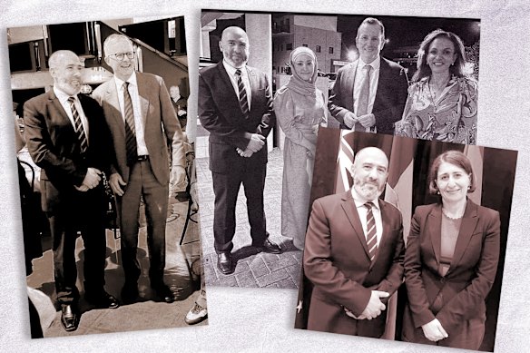 Australian Federation of Islamic Councils president Rateb Jneid with Prime Minister Anthony Albanese, former WA premier Mark McGowan and former NSW premier Gladys Berejiklian. 
