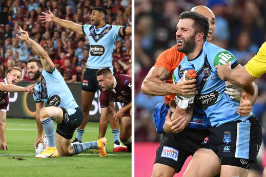 Ecstasy to agony ... James Tedesco scores and then is taken from the field minutes later.