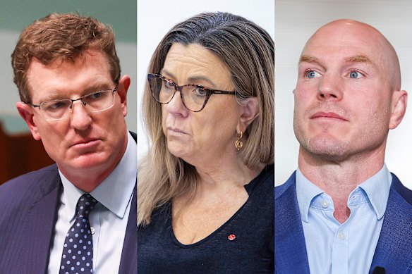 Independent MPs (from left) Andrew Gee, Tammy Tyrrell and David Pocock have thrown their support behind a royal commission into antisemitism.