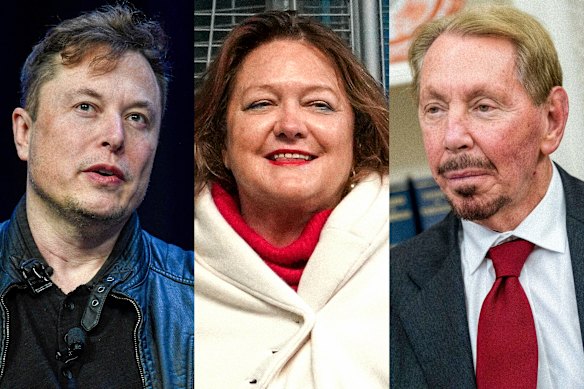 Elon Musk, Gina Rinehart and Larry Ellison with their ballooning fortunes are among the winners of 2025.