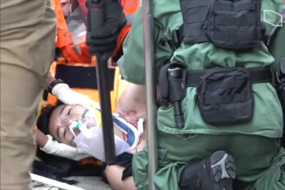 The Hong Kong protester was shot in the chest by police at Tsuen Wan.