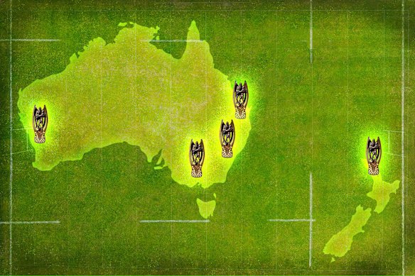Five cities are in the mix to host the 2028 NRL grand final: Sydney, Melbourne, Brisbane, Perth and Auckland.