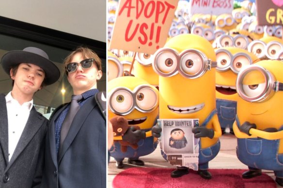 Sam Hart, left, is one of the hundreds of Gentleminions watching the latest Minions movie.
